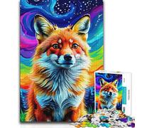 1000 Piece Jigsaw Puzzles Red Fox Under A Rainbow Sky Wall Art Art Work Gift Suitable for People Aged 14 And Above 38x26cm