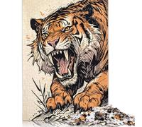 1000 Piece Jigsaw Puzzles Roaring Sabertooth Tiger Illustration Wooden Puzzles Educational Toys 1000pcs (75x50cm)