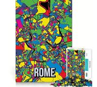 1000 Piece Jigsaw Puzzles Rome Pop Art City Map Clean Cut Piece Mind Challenge Toy Calm Time Fun Christmas Art Piece (50x75cm)