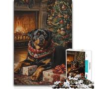 1000 Piece Jigsaw Puzzles Rottweiler Christmas Portrait Wall Art Art Work Gift Suitable for People Aged 14 And Above 38x26cm