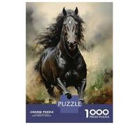 1000 Piece Jigsaw Puzzles- Running Friesian Horse Teenager Puzzles Brain Teaser Game Stress Reliever Deal As Gifts for The Whole Family 52x38cm/1000pcs