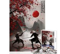 1000-piece Jigsaw Puzzles Samurai Duel Under Cherry Blossoms Anti-Stress Toys Gift Birthday Practical Game with Fully Interlocking Randomly Shaped Pieces Size 38x52cm