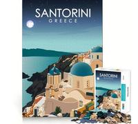 1000 Piece Jigsaw Puzzles Santorini Greece at Night Accurate Cut Fun Mental Challenge Toy Rest Time Game Birthday Art Play (38x52cm)
