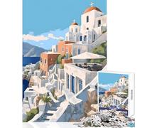 1000 Piece Jigsaw Puzzles- Santorini Greece Travel Jigsaw for Teenagers Difficult Challenge Challenging To Complete Unique Challenge Game (38x52cm)