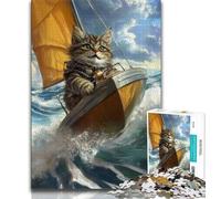1000 Piece Jigsaw Puzzles Sea Sailing Cat Teenager Jigsaw,Brain Intelligence Challenge Addictive Toys for Home Decoration (size 38x26cm)