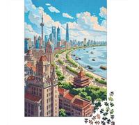 1000-piece Jigsaw Puzzles Shanghai Skyline with Bund Adult Jigsaw Hands-on Game A Work of Art Unique Gifts for Birthday And Christmas 70x50cm/1000pcs