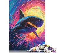 1000 Piece Jigsaw Puzzles Shark in Neon Galaxy Wooden Puzzles Educational Toys 1000pcs (75x50cm)