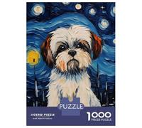 1000 Piece Jigsaw Puzzles- Shih Tzu Van Gogh Wall Art Teenager Puzzles Brain Teaser Game Stress Reliever Deal As Gifts for The Whole Family 38x26cm/1000pcs