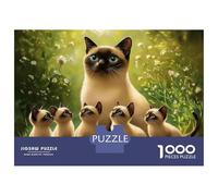 1000-piece Jigsaw Puzzles Siamese Cat Family Portrait Jigsaws for Adults Brain Teaser Game Improve Memory Unique Gifts for Birthday And Christmas 52x38cm/1000pcs