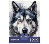 1000 Piece Jigsaw Puzzles- Siberian Husky Watercolor Jigsaw Puzzle Brain Teaser Game Wall Decoration Deal As Gifts for The Whole Family 38x26cm/1000pcs