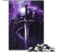 1000 Piece Jigsaw Puzzles Skeleton Dragon Sword,Challenging Game And Family Play with Fully Interlocking Randomly Shaped Pieces 38x26cm