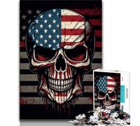 1000 Piece Jigsaw Puzzles Skull with American Flag 1000 Piece Jigsaw,Stress Reliever Staycation Kill Time Parent-child Interaction (size 75x50cm)