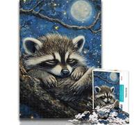 1000 Piece Jigsaw Puzzles Sleeping Raccoon 1000 Pieces for Teenagers,Educational Games Home Decoration Birthday Present, Gifts, Wall Art 50x75cm
