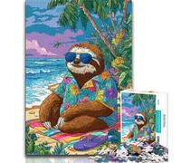 1000 Piece Jigsaw Puzzles Sloth at The Beach Teenager Jigsaw,Brain Intelligence Challenge Addictive Toys for Home Decoration (size 38x26cm)