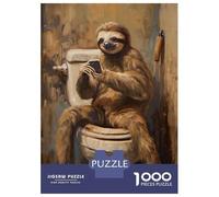 1000 Piece Jigsaw Puzzles- Sloth Bath Room Phone Text Jigsaw Puzzle Brain Teaser Game Wall Decoration Deal As Gifts for The Whole Family 38x26cm/1000pcs