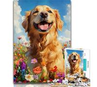 1000 Piece Jigsaw Puzzles Smiling Golden Retriever Teenager Jigsaw,Brain Intelligence Challenge Addictive Toys for Home Decoration (size 75x50cm)
