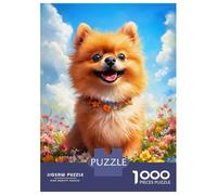 1000 Piece Jigsaw Puzzles- Smiling Pomeranian in Flowers Teenager Puzzles Brain Teaser Game Stress Reliever Deal As Gifts for The Whole Family 38x26cm/1000pcs