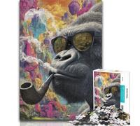 1000 Piece Jigsaw Puzzles Smoking Chimpanzee Teenager Jigsaw,Brain Intelligence Challenge Addictive Toys for Home Decoration (size 75x50cm)