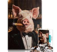 1000 Piece Jigsaw Puzzles Smoking Pig 1000 Pieces for Teenagers,Educational Games Home Decoration Birthday Present, Gifts, Wall Art 50x75cm