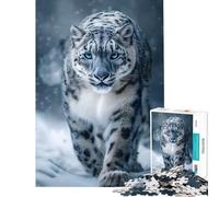 1000 Piece Jigsaw Puzzles- Snow Leopard Portrait in Winter Snow Learning Educational Toys Impossible Game Staycation Kill Time Birthday Gifts (Size 38x52cm)