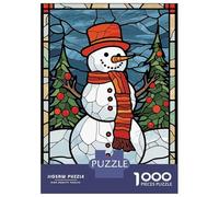 1000 Piece Jigsaw Puzzles- Snowman Stained Glass Jigsaw Puzzle Brain Teaser Game Wall Decoration Deal As Gifts for The Whole Family 70x50cm/1000pcs