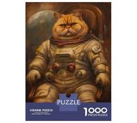 1000 Piece Jigsaw Puzzles- Space Astronaut Funny Cat Jigsaw Puzzle Brain Teaser Game Wall Decoration Deal As Gifts for The Whole Family 52x38cm/1000pcs