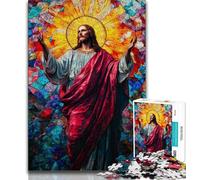 1000 Piece Jigsaw Puzzles Stained Glass Jesus,Stress Reliever Difficult Challenge Every Piece Is Unique - Challenging Family Fun Game (75x50cm)