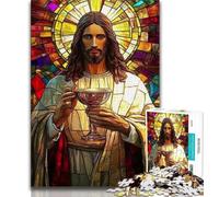 1000 Piece Jigsaw Puzzles Stained Glass Jesus Teenager Jigsaw,Brain Intelligence Challenge Addictive Toys for Home Decoration (size 75x50cm)