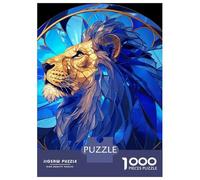 1000 Piece Jigsaw Puzzles- Stained Glass Lion Portrait Poster, Picture, Metal Print, Paint by Maria Mariou Jigsaws for Adults DIY Toys Perfect Decoration Deal As Gifts for The Whole Family 52x38cm/100