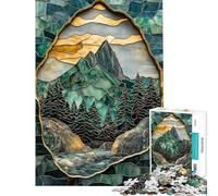 1000 Piece Jigsaw Puzzles- Stained Glass Mountain Landscape Adult Jigsaw Anti-Stress Toys Improve Memory Deal As Gifts for The Whole Family (Size 38x52cm)