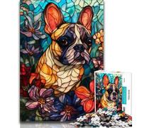 1000 Piece Jigsaw Puzzles Stained Glass Pug Teenager Jigsaw,Brain Intelligence Challenge Addictive Toys for Home Decoration (size 38x26cm)
