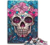 1000 Piece Jigsaw Puzzles Stained Glass Skull Puzzles for Adults,Stress Reliever Staycation Kill Time Enhance Love between Couples (50x75cm)