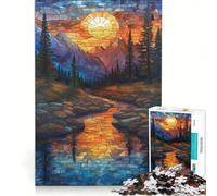 1000-piece Jigsaw Puzzles Stained Glass Sunset Mountains, Family Games, Decompressing Intellectual, Unique Gifts for Birthday And Christmas 50x75cm