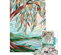 1000 Piece Jigsaw Puzzles- Stained Glass Willow Tree Landscape Jigsaw 1000 Pieces Home Decoration Toys Difficult Hard for Is Ideal As A Gifts (38x52cm)