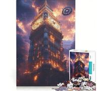 1000 Piece Jigsaw Puzzles Steampunk Big Ben with Gears, Educational Toy, Hand Speed Race, with Fully Interlocking Randomly Shaped Pieces 50x75cm
