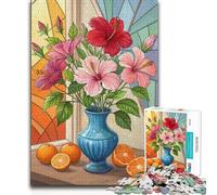 1000 Piece Jigsaw Puzzles Still Life Floral Red Pink Hibiscus with Oranges Learning Educational Educational Toy for And 14 Years And over 38x52cm