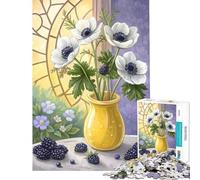 1000 Piece Jigsaw Puzzles Still Life Floral White Anemones with Blackberries Educational Games Challenging Game Toys Gifts for Women Men Family Activities (Size 38x26cm)