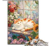 1000 Piece Jigsaw Puzzles Sunflower Cat, Analysis And Logic with Fully Interlocking Randomly Shaped Pieces for And Age 14 Years Up (Size 26x38cm)