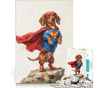 1000 Piece Jigsaw Puzzles Superhero Dachshund Art, Brain Teaser Game, Difficult And Challenge, Birthday Present, Gifts, 38x26cm