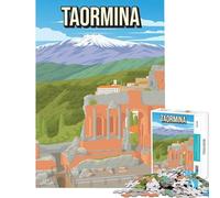 1000 Piece Jigsaw Puzzles Taormina Italy Sicily Travel Poster for Educational Game Challenge Toy Brain Teaser Game Perfect Decoration Gifts for Women Men (Size 38x52cm)