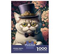 1000-piece Jigsaw Puzzles Tea Drinking Cat Adult Jigsaw Hands-on Game A Work of Art Unique Gifts for Birthday And Christmas 38x26cm/1000pcs