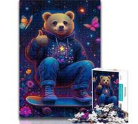 1000 Piece Jigsaw Puzzles Teddy Bear Skateboarding 1000 Pieces for Teenagers,Educational Games Home Decoration Birthday Present, Gifts, Wall Art 26x38cm