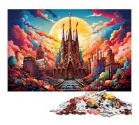 1000 Piece Jigsaw Puzzles The Colorful And Psychedelic Sagrada Familia Puzzle for Adults Wood Puzzle Family Decoration 1000 PCS(75x50cm)