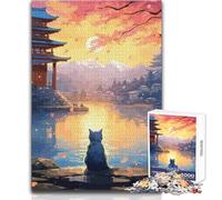 1000 Piece Jigsaw Puzzles- The Moon Night Cat Japan Calm Enjoyable Spare Time Fun Tight Seamless Precision Toy Size 38x26cm