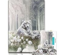 1000 Piece Jigsaw Puzzles The Relaxing White Tiger 1000 Piece Jigsaw,Stress Reliever Staycation Kill Time Parent-child Interaction (size 75x50cm)