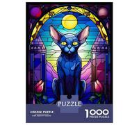 1000-piece Jigsaw Puzzles The Sphynx Cat Blue Staine Jigsaws for Adults Brain Teaser Game Improve Memory Unique Gifts for Birthday And Christmas 70x50cm/1000pcs