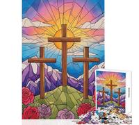 1000 Piece Jigsaw Puzzles Three Crosses Stained Glass Illustration Home Decoration Toys Great Gift for Games Educational Game Enhance Love between Couples size 50x75cm