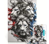 1000 Piece Jigsaw Puzzles Three Lions Red White Blue Brain Teaser Game Home Decoration with Fully Interlocking Randomly Shaped Pieces 38x26cm