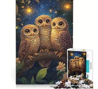 1000 Piece Jigsaw Puzzles Three Owls in The Night Brain Teaser Game Home Decoration with Fully Interlocking Randomly Shaped Pieces 38x26cm