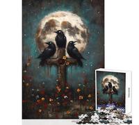 1000-piece Jigsaw Puzzles Three Ravens on Cross with Moon Educational Toy Gift For Birthdays Family Games with Fully Interlocking Randomly Shaped Pieces (Size 50x75cm)